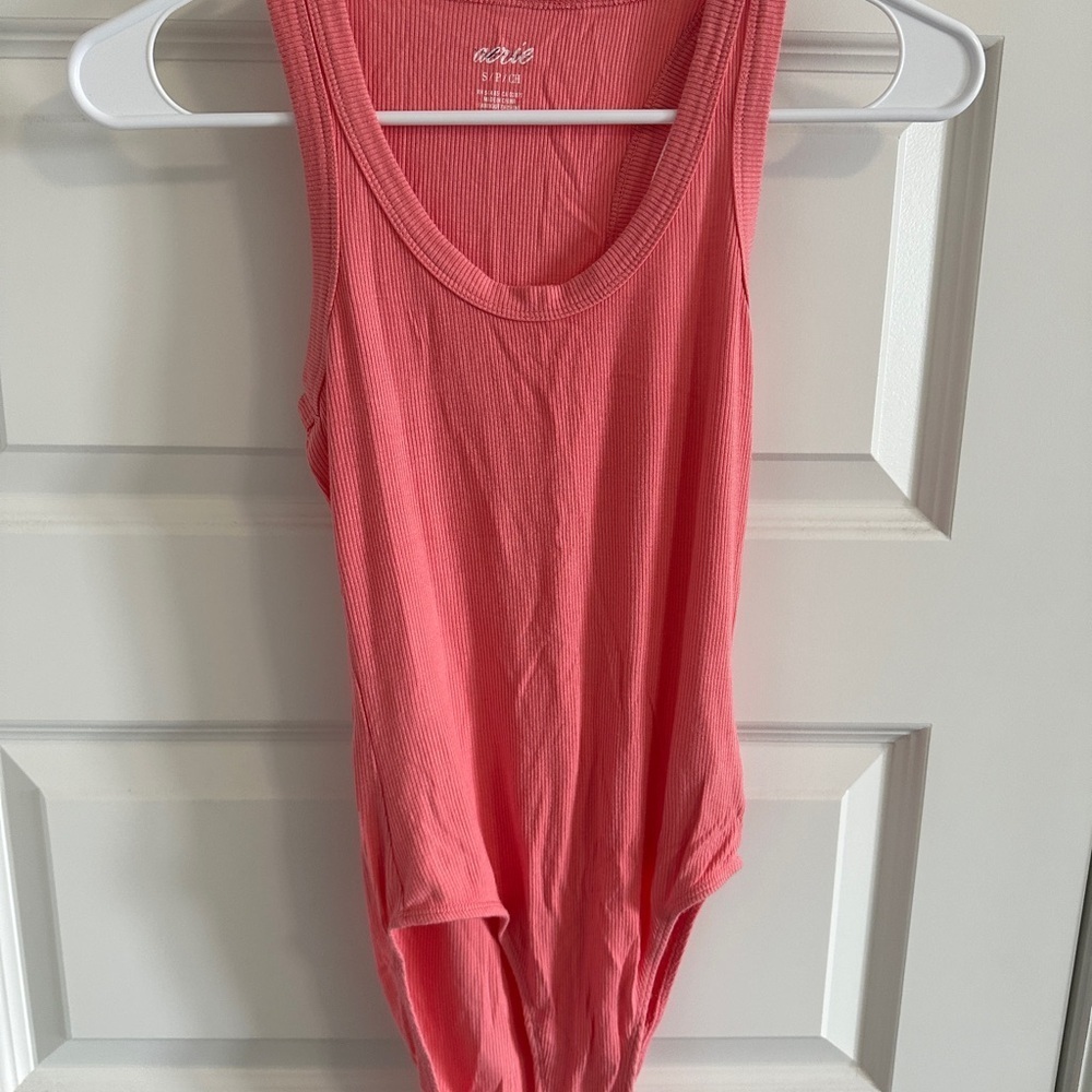 Aerie Bodysuit Coral Ribbed Tank Top Razorback Size Small Women’s